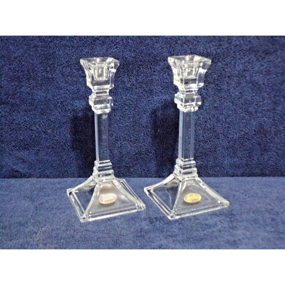 Vintage Tapered Square Crystal Candle Holders‎ w/Square Base 24% Lead Stunning